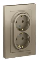 Розетка двухпостовая Schneider Electric AtlasDesign с заземлением в сборе шампань
