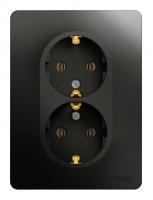 Розетка двухпостовая Schneider Electric Glossa с заземлением в сборе антрацит