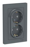 Розетка двухпостовая Schneider Electric AtlasDesign с заземлением с защитными шторками  в сборе гриф